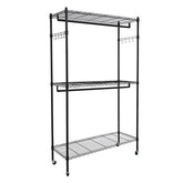 HAOYYE 2-Tier Rod Closet Organizer Garment Rack with Storage Shelf and Side Hooks, Portable Clothes Hanging Rack for Bedroom Entryway Apartment, Heavy Duty Metal Frame Wardrobe Organizer in Black